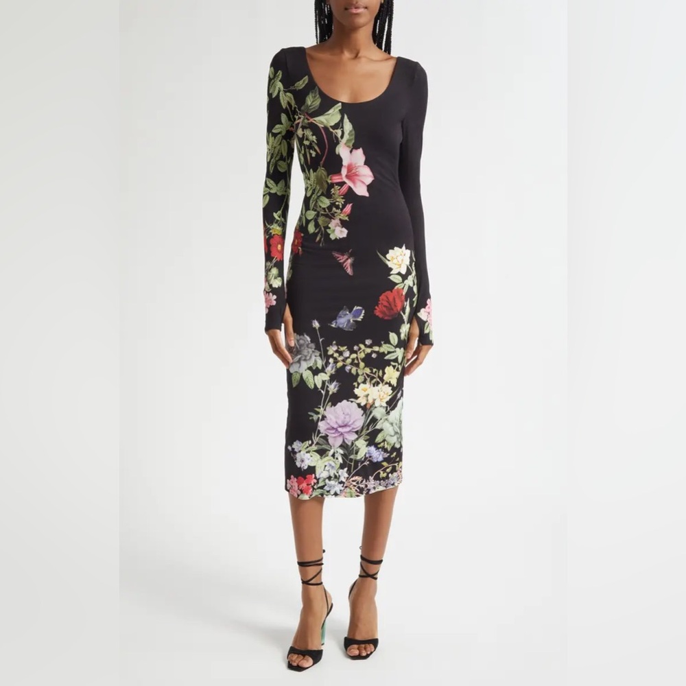 Alice + Olivia Delora Floral Print Long Sleeve Body-Con Dress, Size 4, $440